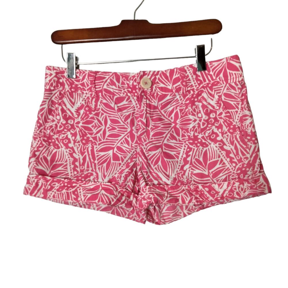 Lilly Pulitzer Womens Sz 2 Bright Pink Botanical Tropical Shorts Resort Vacation